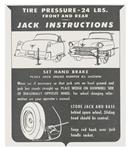 Decal, Jacking Instruction, 1955 Cadillac, In Trunk