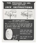 Decal, Jacking Instruction, 1956 Cadillac, In Trunk