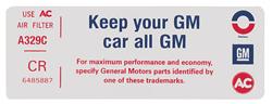 Decal, Air Cleaner, 1972 Cadillac, Keep Your GM Car All GM, CR 6485887