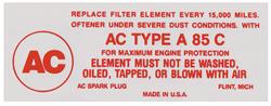 Decal, Air Cleaner Service, 1958-60 Cadillac, A85C