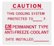 Decal, Dealer Installed Anti-Freeze, 1965-75 Cadillac