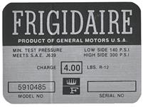 Decal, AC Compressor, 1963-64 Cadillac, Frigidaire