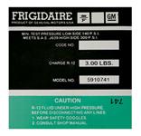 Decal, AC Compressor, 1974-76 GM, Frigidaire, GM # 5910741