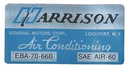 Decal, 66 Cadillac, Pontiac, Evaporator Box, Harrison Air Conditioning, EBA7066B