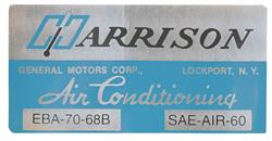 Decal, 68 Cadillac, Pontiac, Evaporator Box, Harrison Air Conditioning, EBA7068B