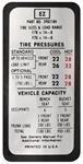 Decal, Tire Pressure, 1970 Chevelle exc. SS