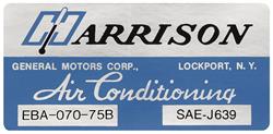 Decal, Evaporator Box, 1975 GM, Harrison Air Conditioning, EBA 7075B