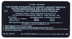 Decal, Evap Control System, California Cars, 1970 Pontiac, #480919