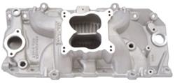 Intake Manifold, Edelbrock, Performer RPM 2-O, Spread Bore, Oval Port