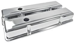 Valve Covers, SBC, 3-5/8" Tall, Chrome Steel,  Baffled, w/Grommets