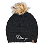 Beanie, Ladies, Knit, "Chevy" Script, With Pompom