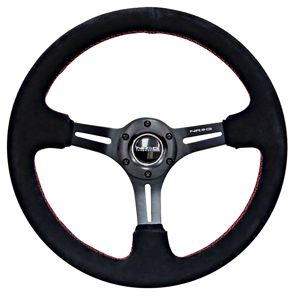 Steering Wheel, NRG, 350mm/75mm Dish, Slit Spoke, Suede @ OPGI.com