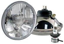 Headlights, Delta Lights LED 7" Round Halo, Flt Glass, H4, Hi/Lo, Switchback/DRL