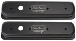 Valve Covers, Edelbrock Victor Series, Chevy SB Center Bolt, Black, 2.5" Short