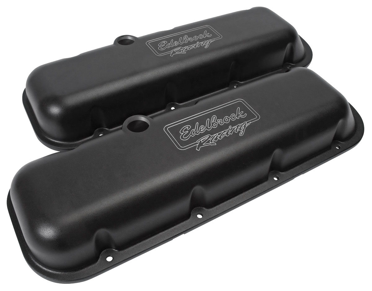 Valve Covers, Edelbrock Victor, 1965+ Chevy BB, Black, 2.75