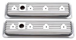 Valve Covers, Edelbrock Signature Srs, Chevy SB Center Bolt, Chrome, 2.2" Short