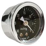 Gauge, Vacuum, 1.5" Black Marshall Logo Dial, Chrome Case & Bezel, Dry