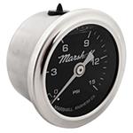 Gauge, Pressure, 1.5" Black Marshall Logo Dial, White Pntr, Chrome Case & Bezel