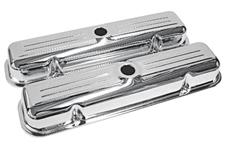 Valve Cover, 1959-77 Pontiac, Short, Chrome, Finned, Unbaffled