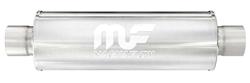 Muffler, 7" Round Reversible, MF, Brushed 430SS, Center/Center, 14"