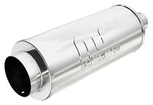 Muffler w/Tip, Street 6" x 18.25" Round, 2.25" Inlet/4" Straight Cut Tip, MF