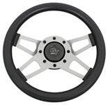 Steering Wheel, Grant Challenger, 4-Spoke, 13-1/2" Black w/Satin Silver Spokes