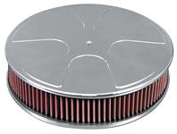 Air Cleaner, Eddie MS Billet Alum., 14" Round Washable Filter, Wheel Style Top