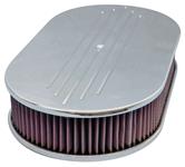 Air Cleaner, Eddie MS Billet Aluminum, 17" Oval Washable Filter, Ball Milled Top