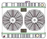 Radiator & Fans, Griffin Alum. ExactFit, 1964-65 G/T/L, 15x25.5, RH Upper, 2-Row