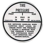 Decal, Tire Pressure, 1964-65 Chevelle/El Camino