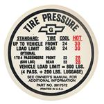 Decal, 67 Chevelle, Tire Pressure, w/ AC