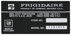 Decal, Air Conditioning Dryer, 1972-73 Riviera, Frigidaire, GM # 1131011