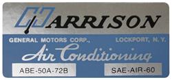 Decal, Evaporator Box, 1973 Riviera, Harrison Air Conditioning, ABE 50A72B